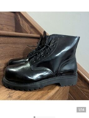 Boulet Boots, Black Leather Steel Toe Vibram Sole Military Boot Size 9.5